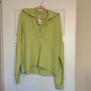Free People Lime V-Neck Sweater